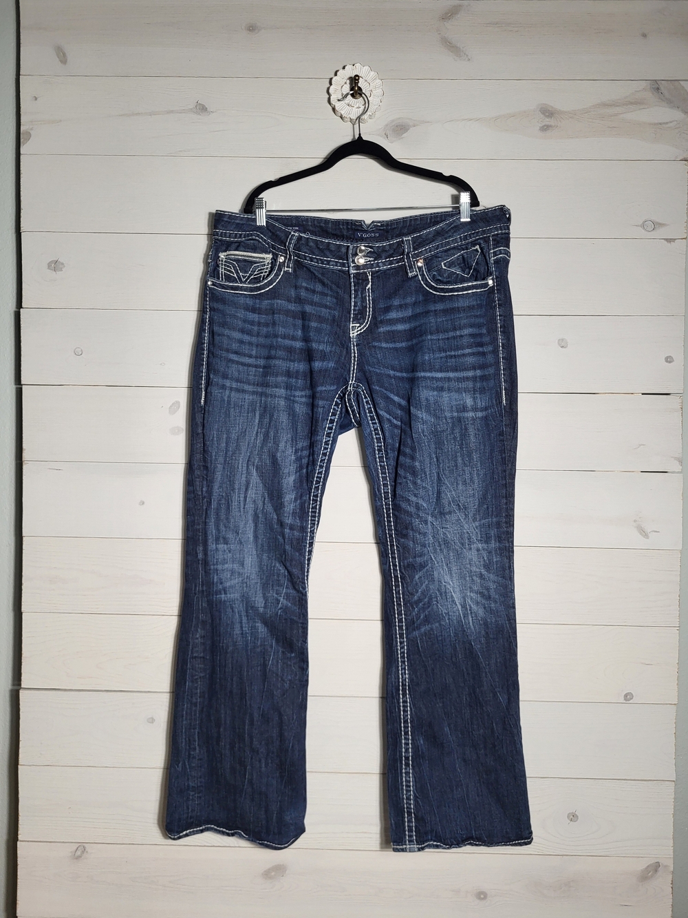 VIGOSS Women's Jeans Distressed Cotton Denim Rhinestone Pockets Plus Size.